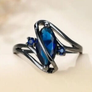 CZ Blue Stones Horse Eye Style Hypoallergenic Nickel-Free, Adjustable size 9